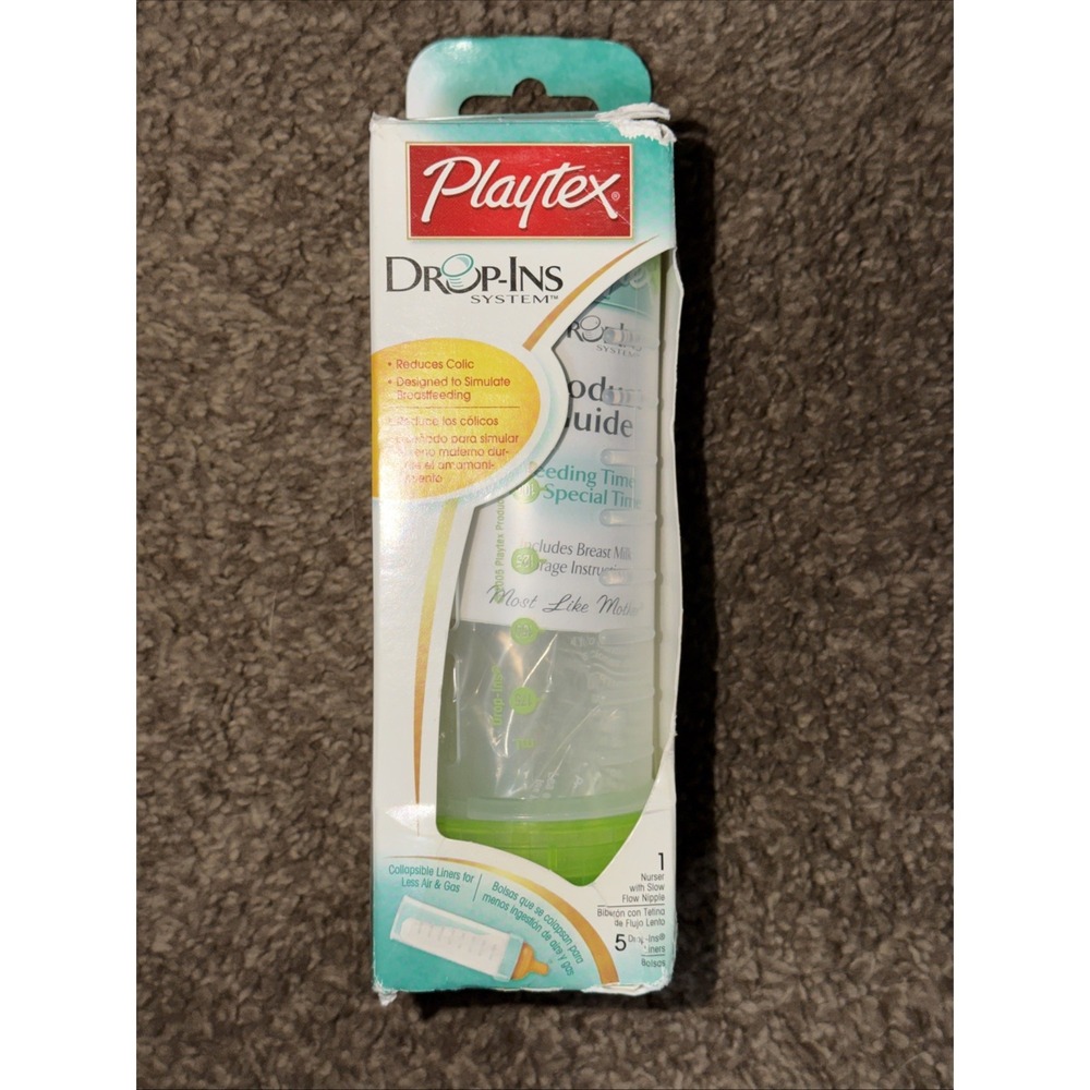 [1] PLAYTEX Drop-Ins Nurser Bottle with Slow Flow Latex Nipple 5 Liners Green